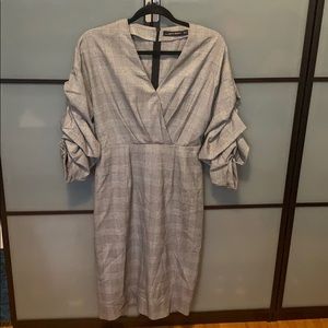 Zara plaid dress with ruched sleeves
